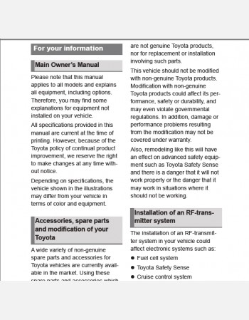 toyota mirai 2020-2021 owners manual lhd& rhd